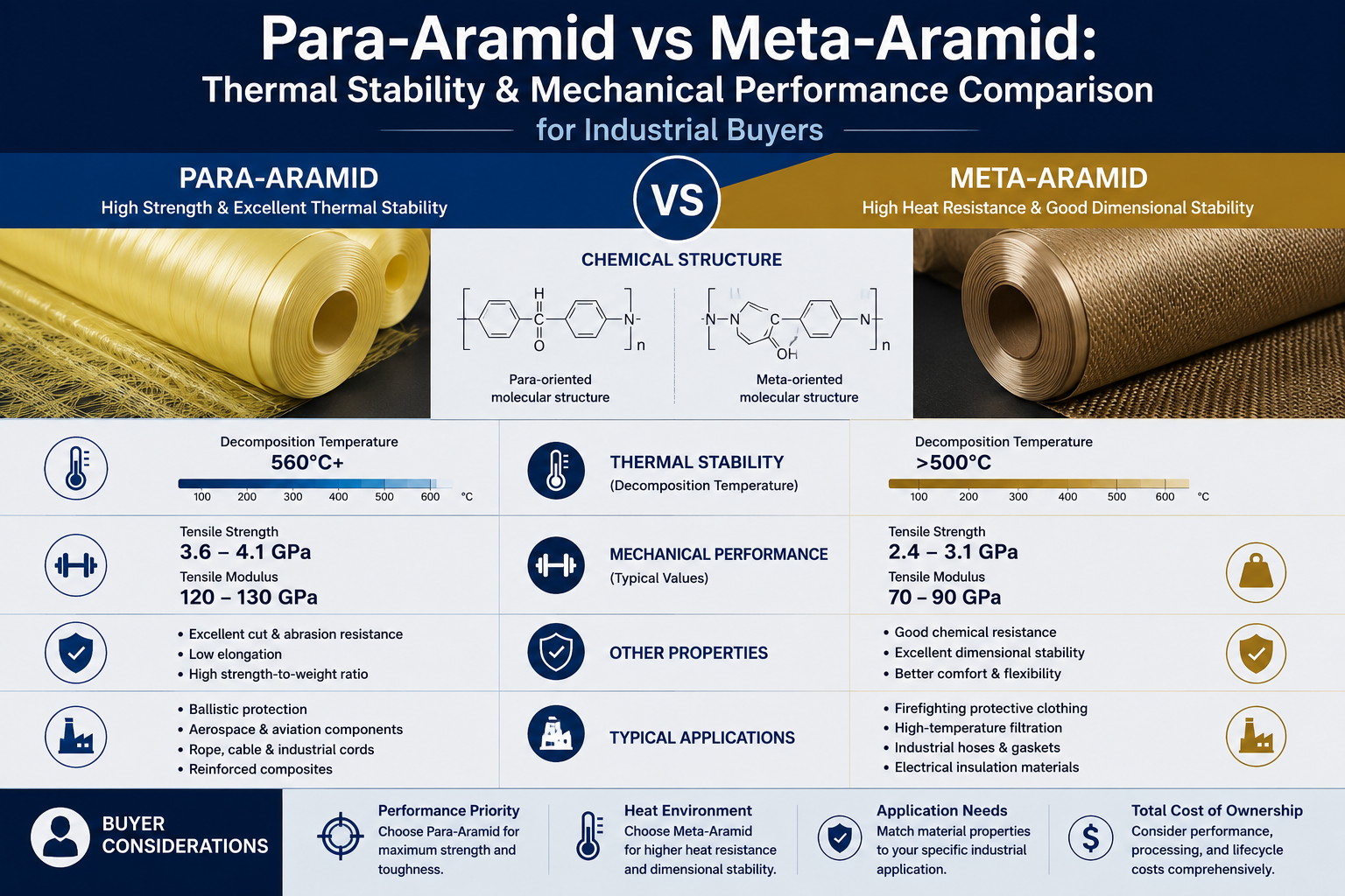 Para-Aramid vs Meta-Aramid: Thermal Stability & Mechanical Performance Comparison for Industrial Buyers